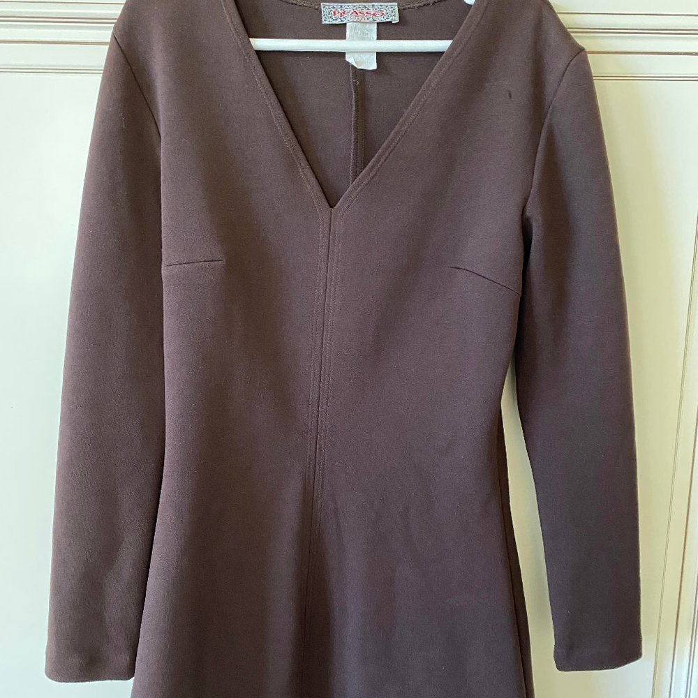 WOMEN CHOCOLATE BROWN STRETCH DRESS PICASSO SIZE S